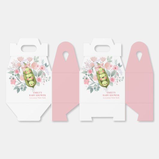 ピンクのフローラガーデンスイートピーインポッドベビーシャワー フェイバーボックス (見開き)