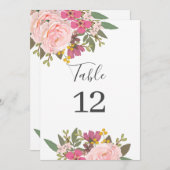 ピンクのフローラガーデンスプリングウェディングテーブル番号 (正面/裏面)