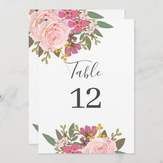 ピンクのフローラガーデンスプリングウェディングテーブル番号 (正面/裏面)