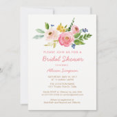 ピンクのフローラガーデンブライダルシャワー招待カード 招待状 (正面)