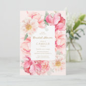 ピンクのフローラガーデンブライダルシャワー招待 招待状 (スタンド正面)
