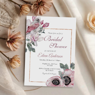 ピンクのフローラガーデンブライダルシャワー招待 招待状