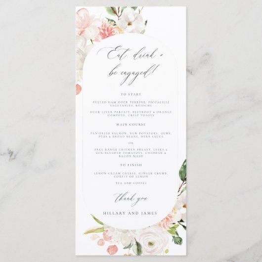 ピンクのフローラガーデン婚約パーティメニュー メニュー (正面)
