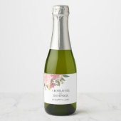 ピンクのフローラガーデン春の結婚式の好意 スパークリングワインラベル (正面)