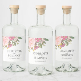 ピンクのフローラガーデン春の結婚式の好意 リキュールボトルラベル