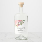 ピンクのフローラガーデン春の結婚式の好意 リキュールボトルラベル (正面)