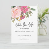 ピンクのフローラガーデン春の結婚式日付の保存 招待状 (スタンド正面)