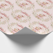 ピンクのフローラガーリーコケットボークリスマス ラッピングペーパー (角)