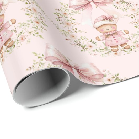 ピンクのフローラガーリーコケットボークリスマス ラッピングペーパー (ロールコーナー)