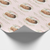 ピンクのフローラガーリーコケットボーフォトクリスマス ラッピングペーパー (角)