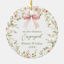 ピンクのフローラガーリーコケット1stクリスマス婚約した セラミックオーナメント