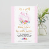 ピンクのフローラガールかわいい白鳥プリンセス赤ちゃんシャワー 招待状 (スタンド正面)