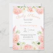 ピンクのフローラガールウォーター色のスクリプトベビーシャワー 招待状 (正面)