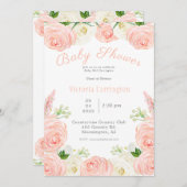 ピンクのフローラガールウォーター色のスクリプトベビーシャワー 招待状 (正面/裏面)