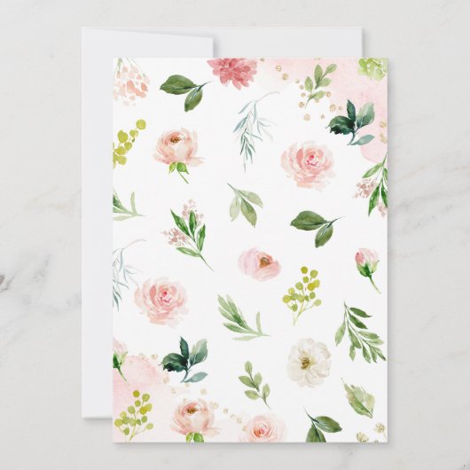 ピンクのフローラガールエレファントベビーシャワー 招待状 (裏面)