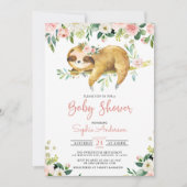 ピンクのフローラガールカワイスロスベビーシャワー招待状 招待状 (正面)