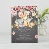 ピンクのフローラガールズサファリ動物ベビーシャワー 招待状 (スタンド正面)