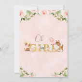 ピンクのフローラガールズファームをテーマにした赤ちゃんシャワー 招待状 (裏面)