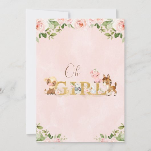 ピンクのフローラガールズファームをテーマにした赤ちゃんシャワー 招待状 (裏面)