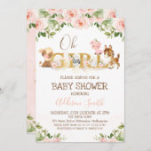 ピンクのフローラガールズファームをテーマにした赤ちゃんシャワー 招待状 (正面/裏面)