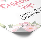 ピンクのフローラガールバースデーパーティーテーブルサイン ポスター (角)