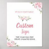 ピンクのフローラガールバースデーパーティーテーブルサイン ポスター (正面)