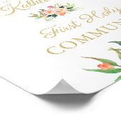 ピンクのフローラガールファースト聖餐式ウェルカムサイン ポスター (角)