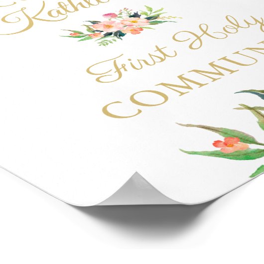 ピンクのフローラガールファースト聖餐式ウェルカムサイン ポスター (角)