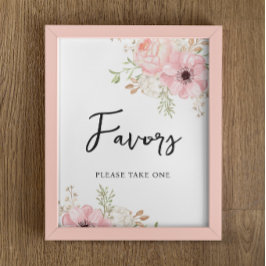 ピンクのフローラガールベビーシャワーの好意サイン ポスター