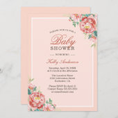 ピンクのフローラガールベビーシャワー招待状 招待状 (正面/裏面)