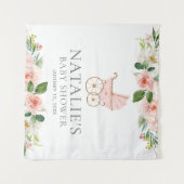 ピンクのフローラガールベビーシャワー背景タペストリー タペストリー (正面(横))