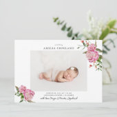 ピンクのフローラガールベビー写真誕生のお知らせ 案内状 (スタンド正面)