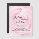 ピンクのフローラガールラグジュアリーバプテスマ マグネット招待状 (正面/裏面)