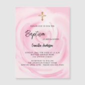 ピンクのフローラガールラグジュアリーバプテスマ マグネット招待状 (正面)