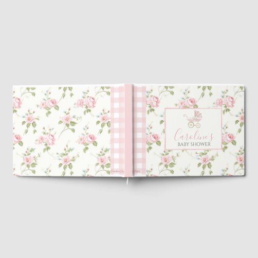 ピンクのフローラガール名門私立校風のサザンベビーシャワー ゲストブック (全面)