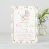 ピンクのフローラガール名門私立校風のサザンベビーシャワー 招待状 (スタンド正面)