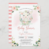 ピンクのフローラガール小さな子羊の赤ちゃんシャワー 招待状 (正面/裏面)