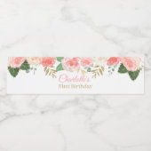 ピンクのフローラガール誕生日ウォーターボトルラベル ペットボトルラベル (シングルラベル)