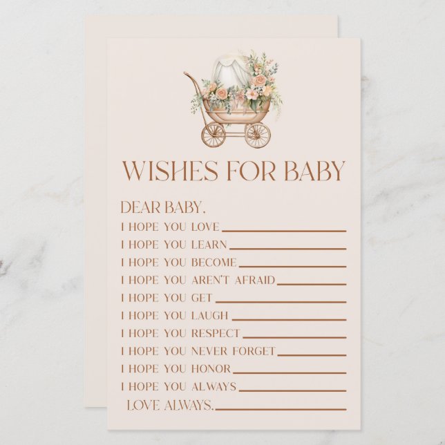 ピンクのフローラキャリッジが赤ちゃんシャワーゲームを望む (正面/裏面)