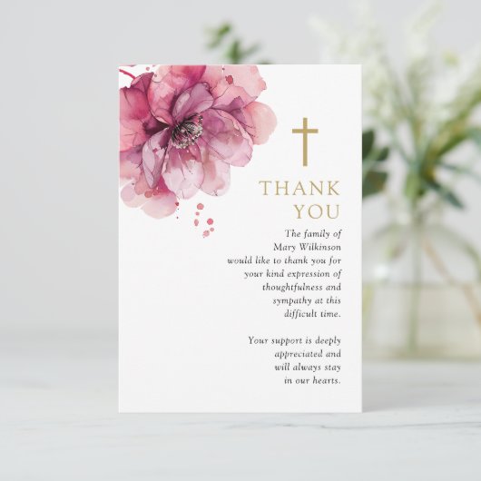ピンクのフローラキリスト教記念葬儀写真 サンキューカード (スタンド正面)
