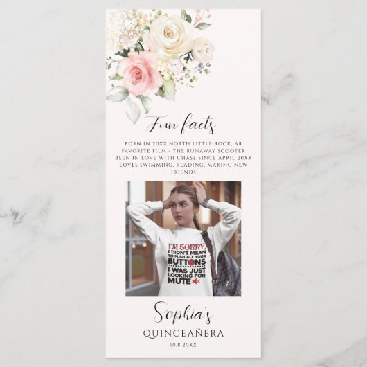 ピンクのフローラキンセアニェラ15th誕生日パーティーの写真 メニュー (裏面)