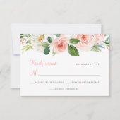 ピンクのフローラキンセアニラRSVPカード応答カード 出欠カード (正面)