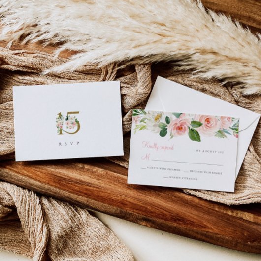 ピンクのフローラキンセアニラRSVPカード応答カード 出欠カード