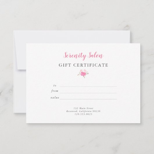 ピンクのフローラギフト券 カード (裏面)