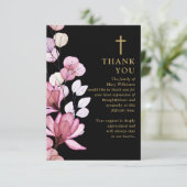 ピンクのフローラクリスチャンお祝いの生活写真 サンキューカード (スタンド正面)