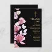 ピンクのフローラクリスチャンの生活葬儀お祝い サンキューカード (正面/裏面)