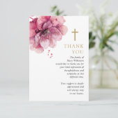 ピンクのフローラクリスチャンの生活葬儀お祝い サンキューカード (スタンド正面)