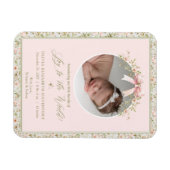 ピンクのフローラクリスマスフォトベビーのお知らせ マグネット (横)