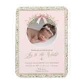 ピンクのフローラクリスマスフォトベビーのお知らせ マグネット (縦)