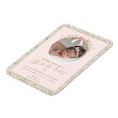 ピンクのフローラクリスマスフォトベビーのお知らせ マグネット (左側)